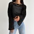 Укороченный вязаный топ в сетку с длинным рукавом кофта топ сетка One size черный