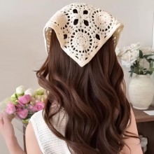 Вязаная косынка крючком кроше ажурная бандана Молочная / Айвори