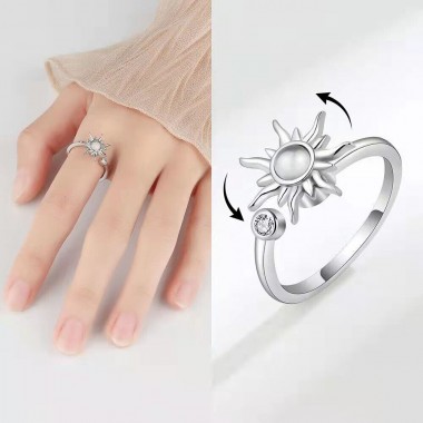 Серебристое кольцо антистресс крутящееся солнце фиджет спиннер One size